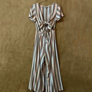 Show Me Your Mumu | Val Tie Front Cutout Wide Leg Jumpsuit Shorebert Stripe Sz S